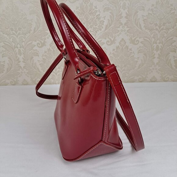 Kate Spade Red Leather Satchel Bag Double Handles Long Strap Logo Holiday - Picture 8 of 13